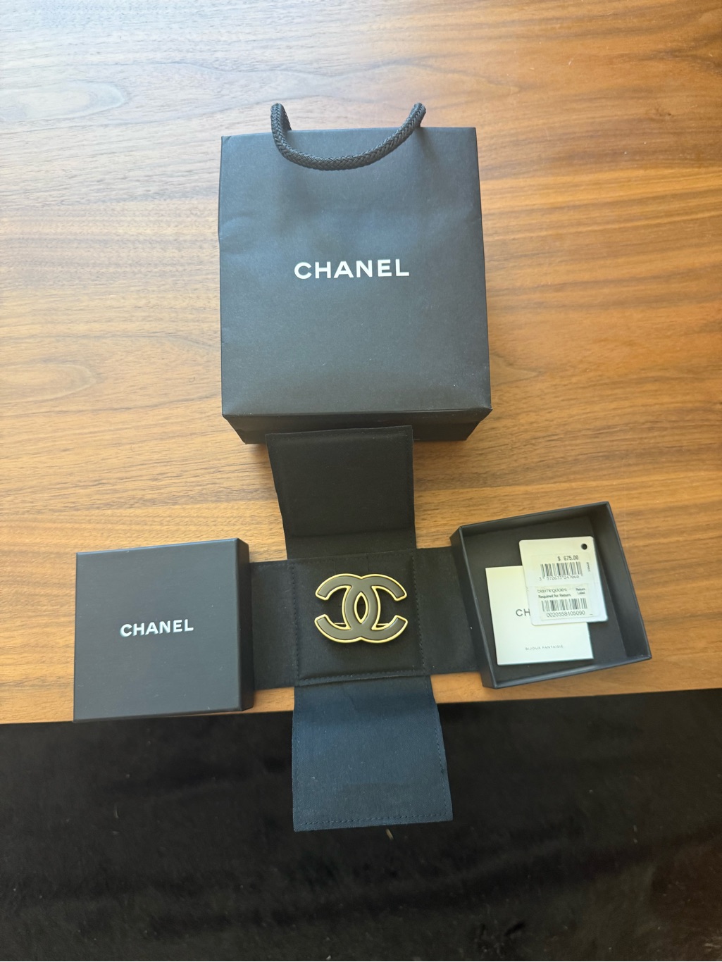 Chanel Brown And Gold Brooch With Box